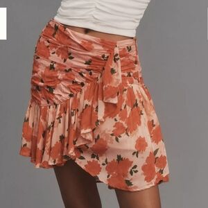 Maeve Anthropologie Ruffled Linen Wrap Mini Skirt Size 12